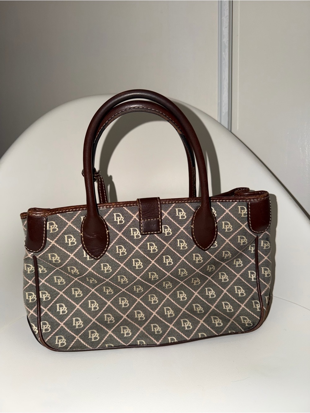 Dooney & Bourke Brown Monogram Satchel with Dark Brown Trim - Picture 2 of 4